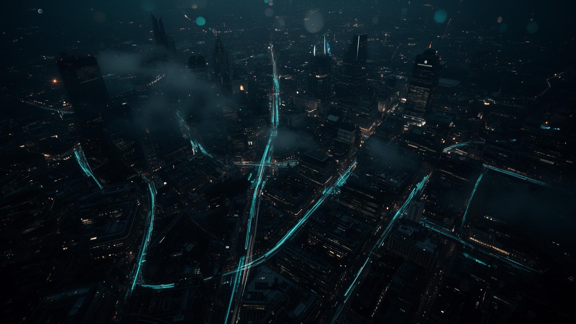 City of London at night — QAIR headquarters
