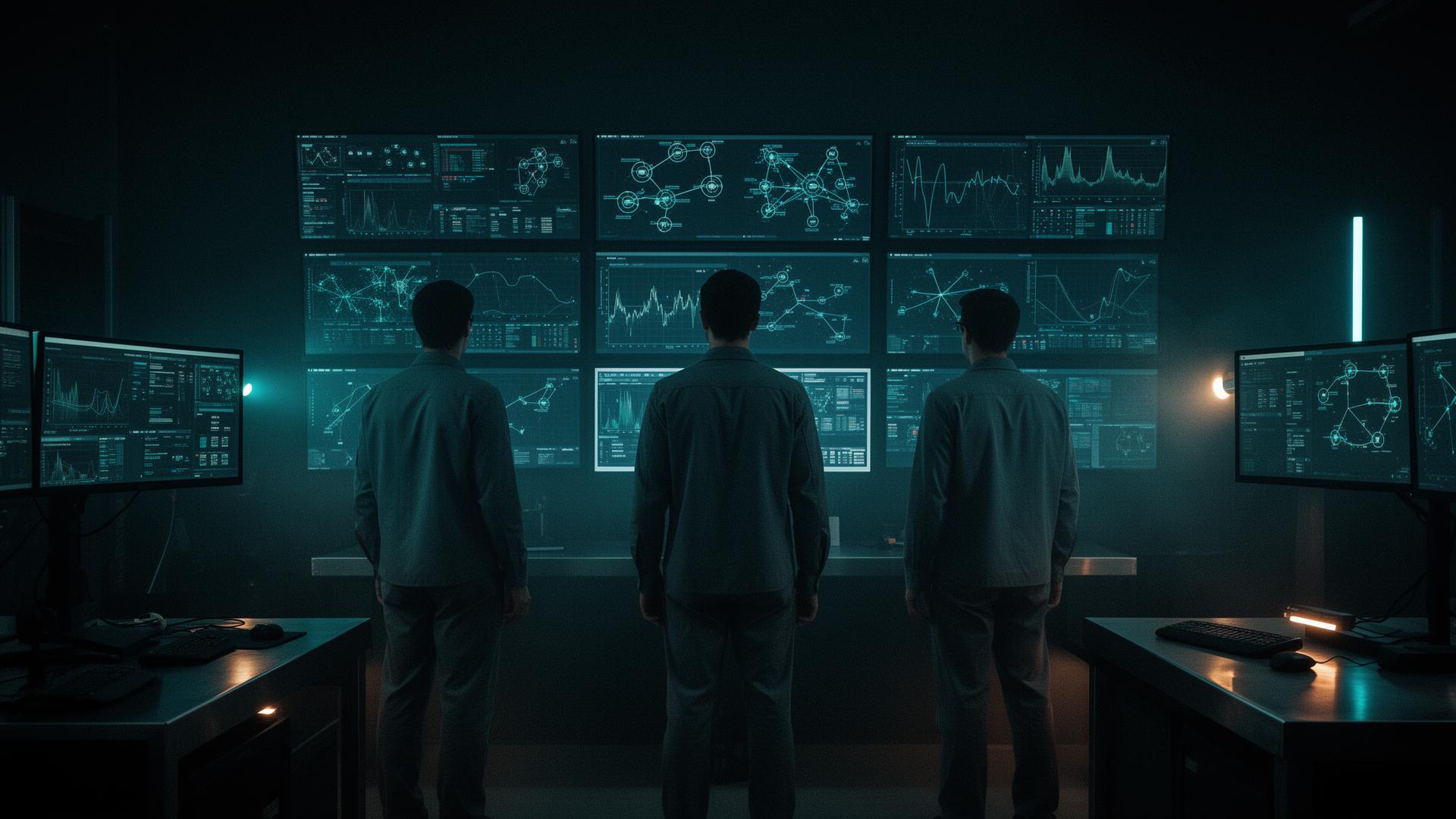 Operators in a glowing operations room